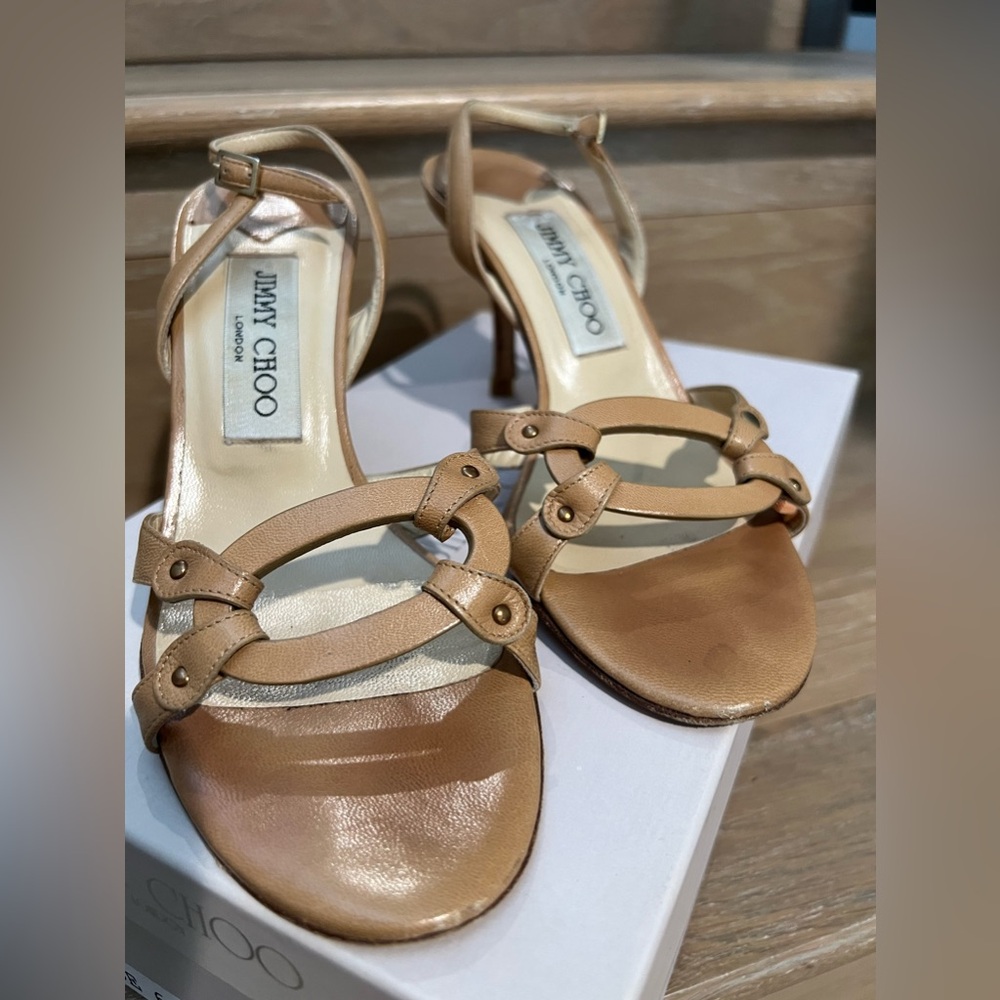 Jimmy Choo Slingback Sandals Beige Leather Ladies US SIZE 6 made in Italy